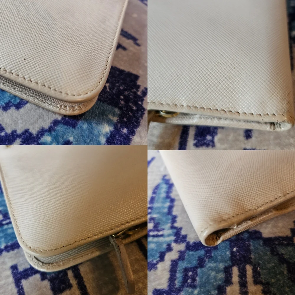 Prada Saffiano Double Snap Travel Wallet Long Classic Neutral Beige Pink
